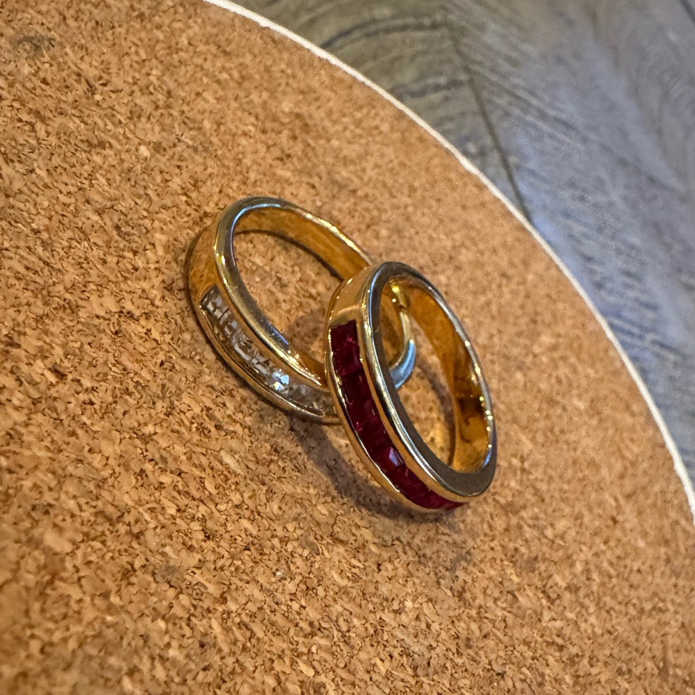 White and Red Stone Gold Ring Set